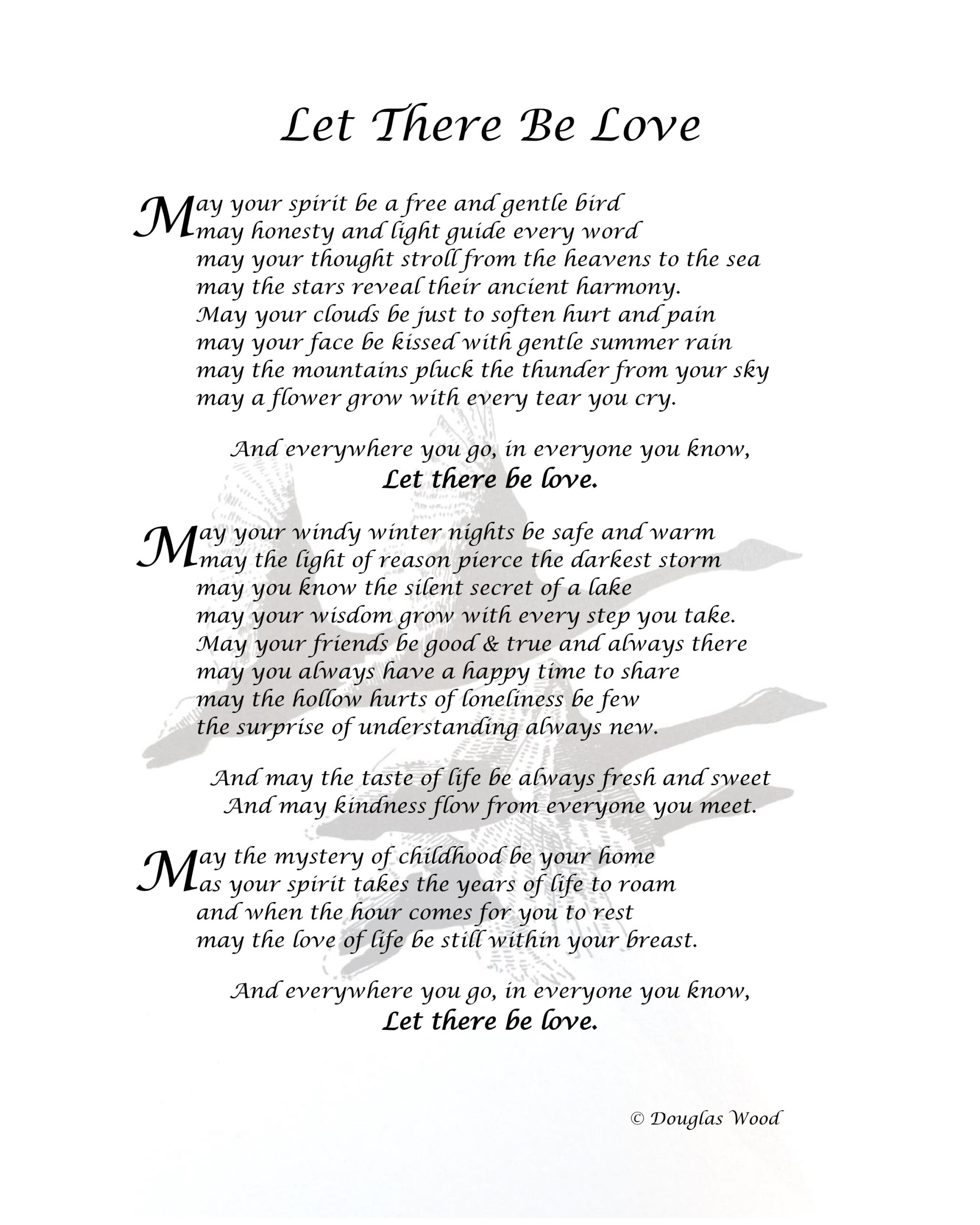 Featured image for “‘Let There Be Love’ (originally Sarah’s Prayer) Poem by Douglas Wood 8 x 10 Poster”